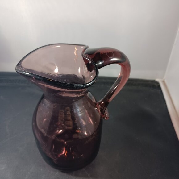 Vintage Amethyst Blown Glass Creamer Small Pitcher - Picture 4 of 10
